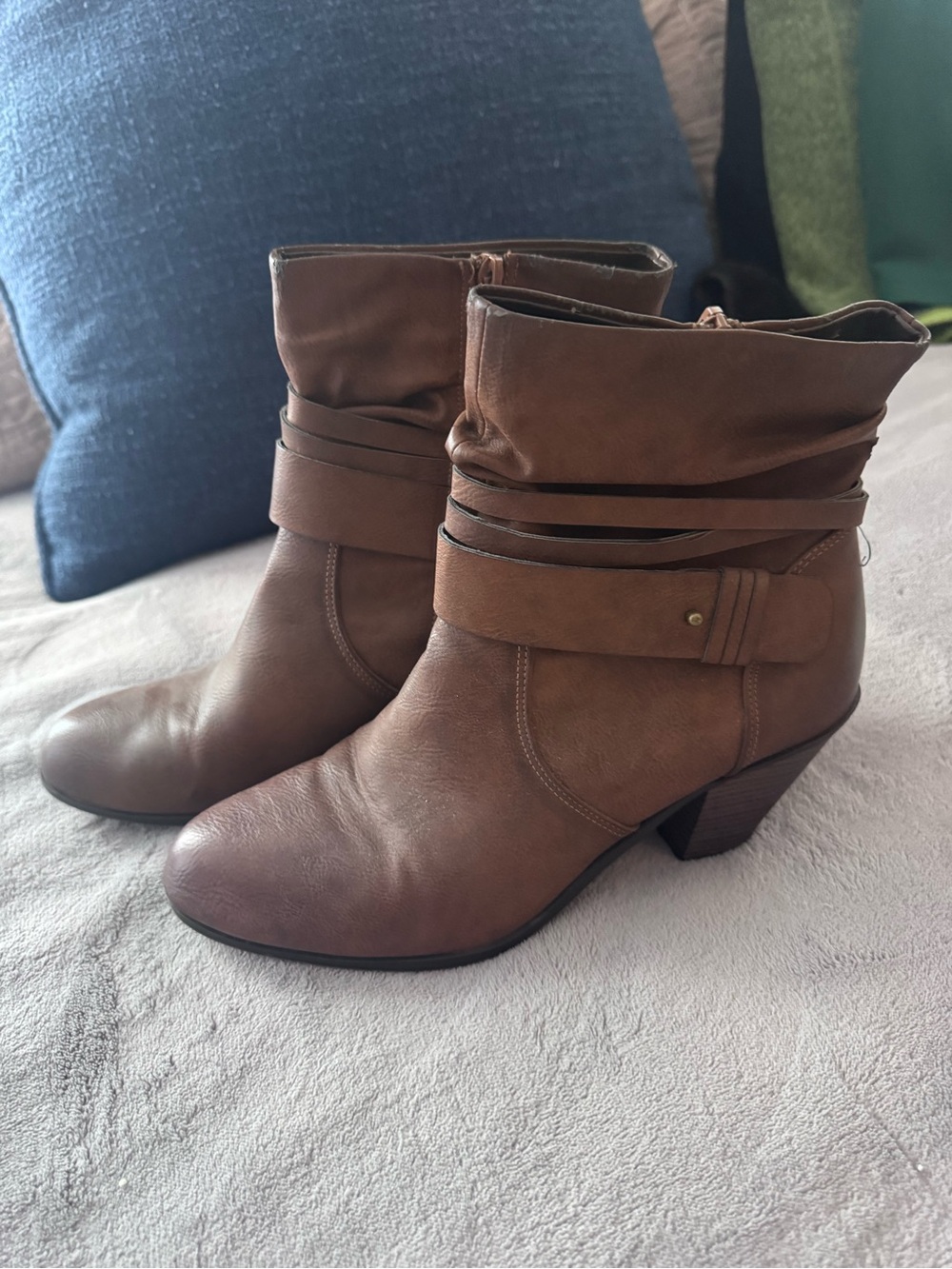 CL by Laundry Tan Slouchy Ankle Boots with Wrap Strap